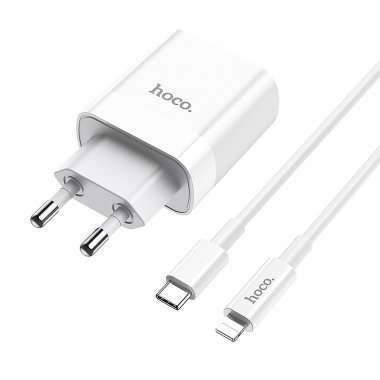 Сетевое зарядное устройство Hoco C80A USB/Type-C с кабелем для Apple (Lightning - Type-C) (белое) &mdash; 3